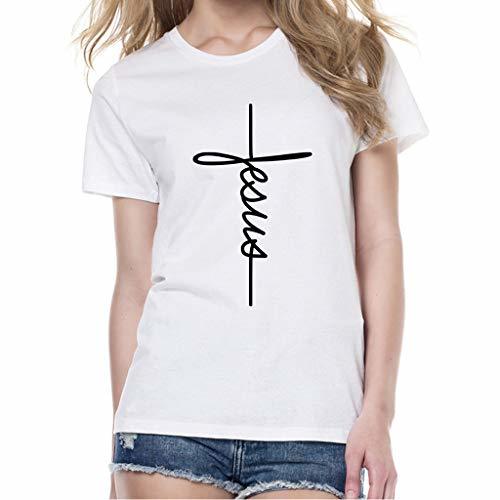 Moda LJA Fe Tshirt Cruz Jesus Tees Tops Camisa Cristiana Moda para Mujer