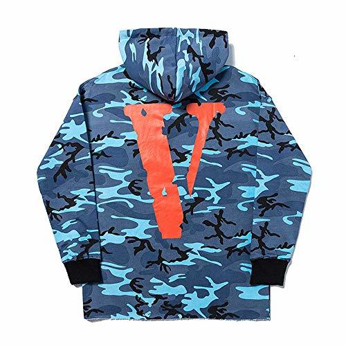 Lugar QYS Vlone Friend Letter Hombres Sudadera con Capucha Camuflaje Suave Manga Larga