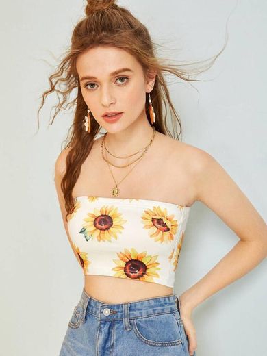 cropped branco floral