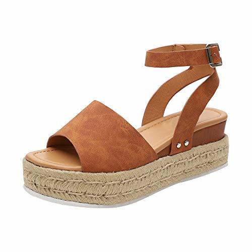 Moda Sandalias Mujer con Sandalias Wedge Plateau con Correa en el Tobillo Sandalias