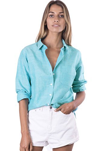 Lugar CAMIXA Camisa de Mujer Puro Lino Blusa Basica Manga Larga Túnica Top Fresco