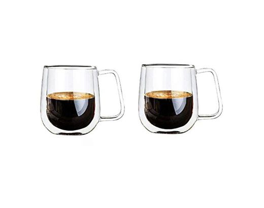 Vicloon Cristal Vidrio de Doble Pared, Taza de Cafe Doble 250 ml,