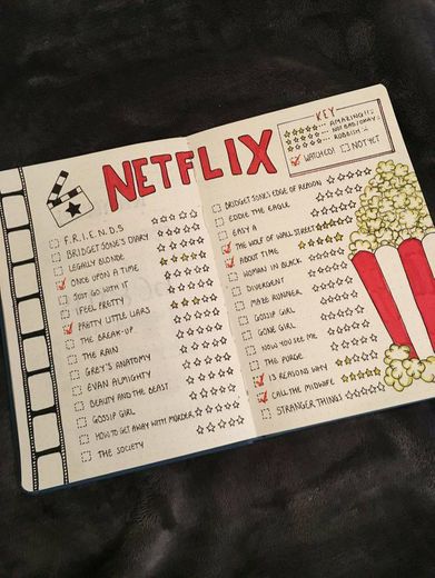 Filmes e séries da Netflix no seu bullet journal