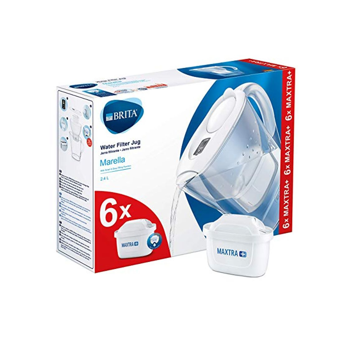 Productos BRITA Marella – Jarra de Agua Filtrada con 6 cartuchos MAXTRA+ –