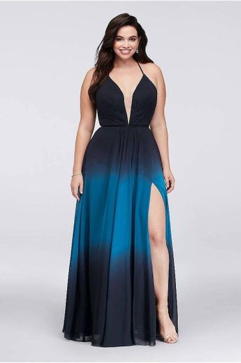 Chiffon and Metallic Corded Lace Plus Size Gown