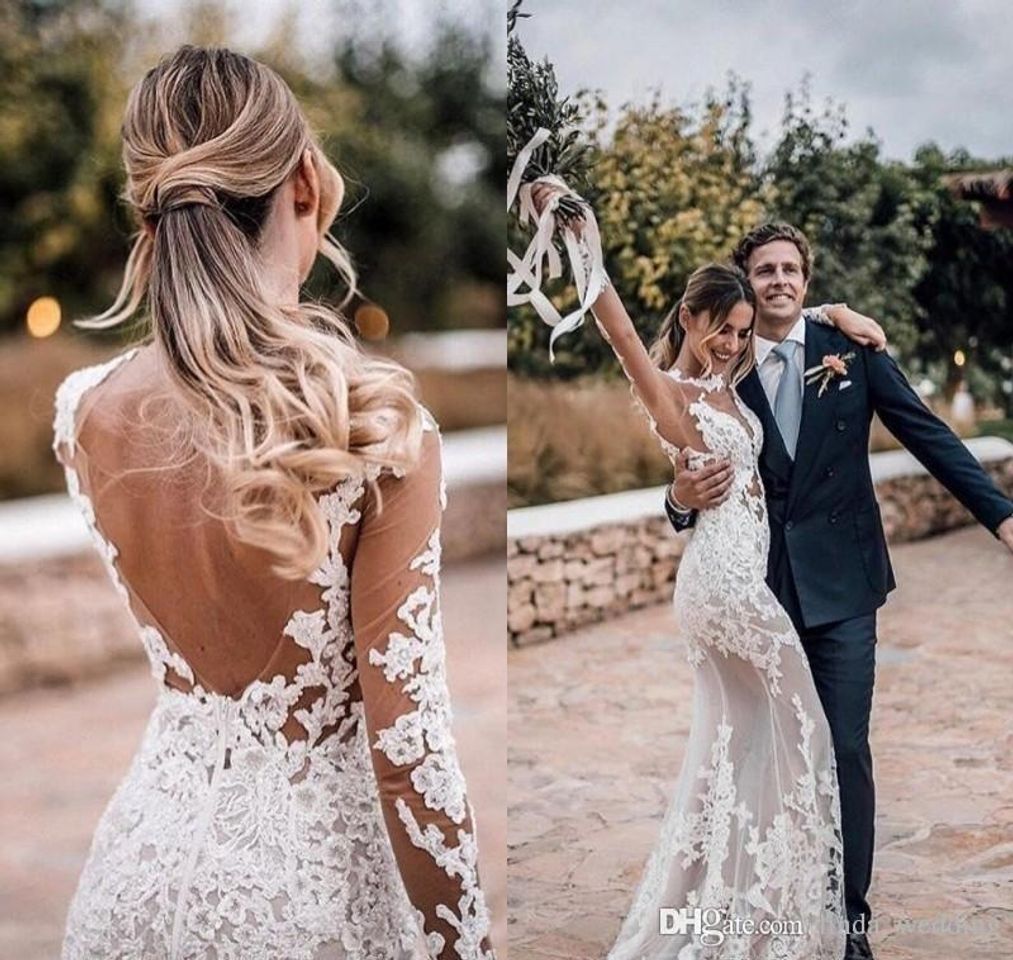 Fashion QIUXIANG Vestido de Novia Mujer La Novia de Encaje de Manga Larga