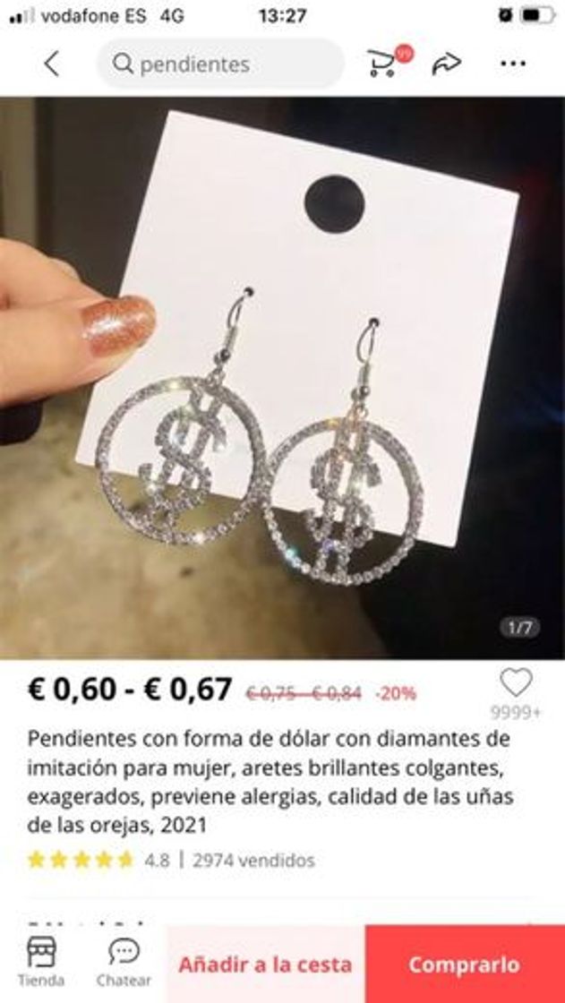 Moda Pendientes cortos de dólar con brillantes✨✨💸