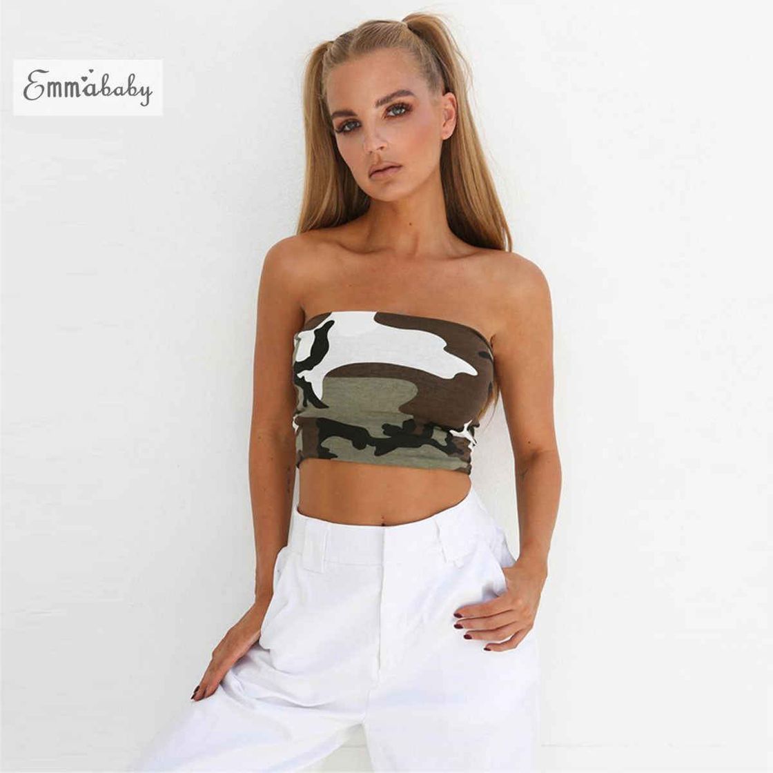 Product QinMM Camiseta sin Tirantes de Mujer, elásticas Tank Estampado Rose Boob Bandeau