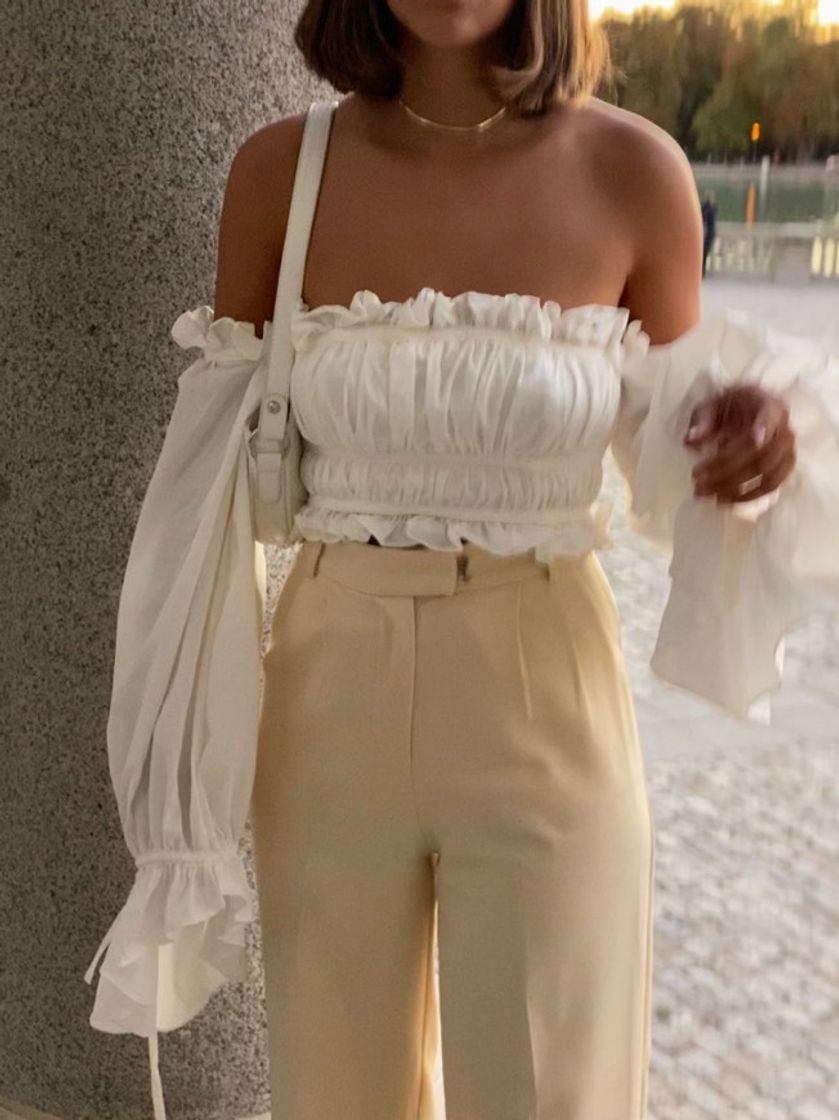Social Clothing : Tops : 'Tula' White Ruched Off Shoulder Top
