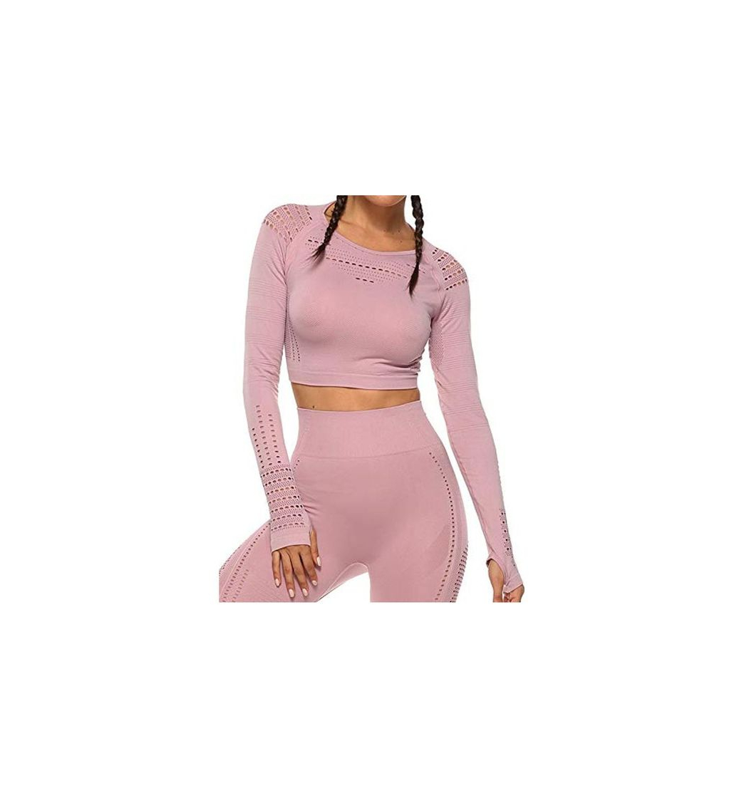 Social Tops Yoga Camiseta Deportiva Sin Costura Mangas Larga Fitness Mujer Gimnasio #1