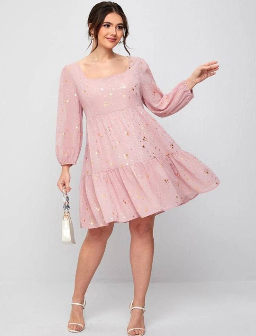 Moda Vestido galáxia plus size rosa