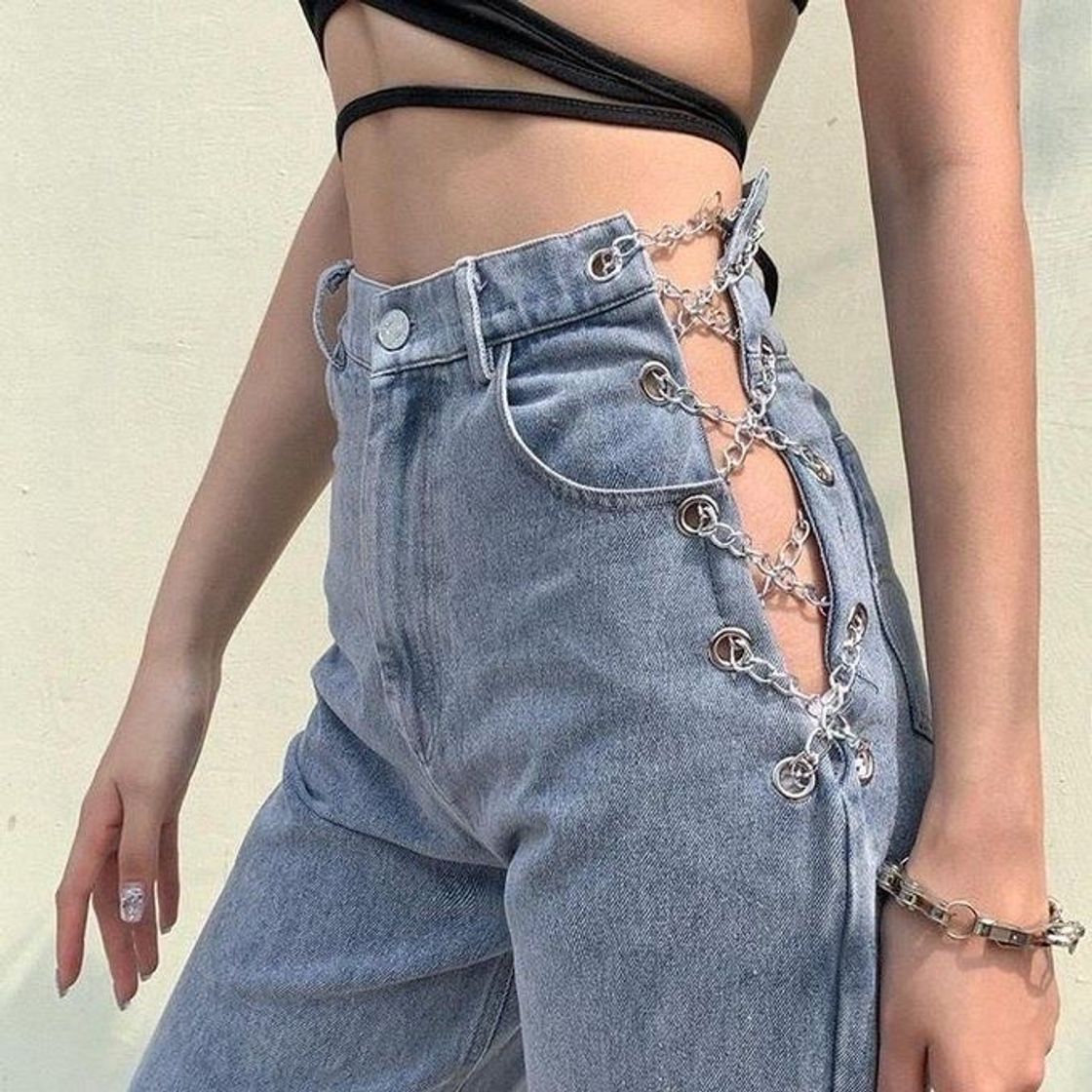 Fashion Hollow out chain jeans