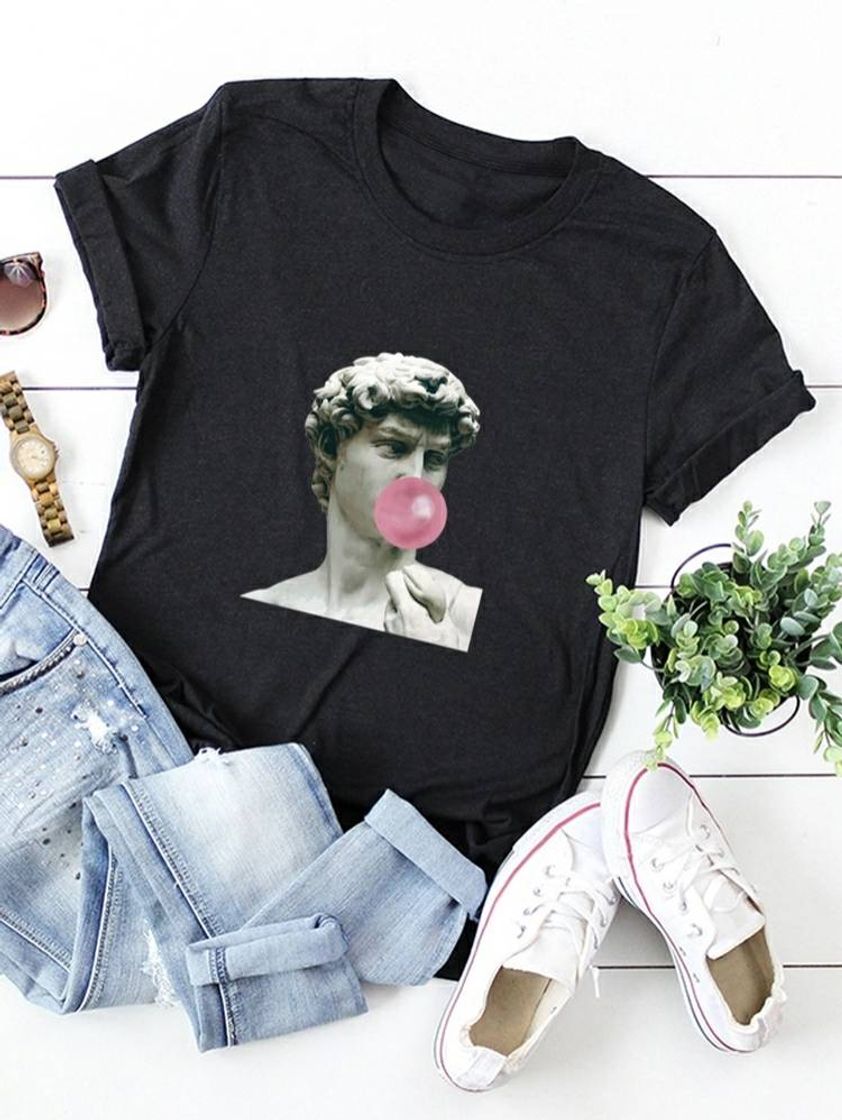 Fashion SHEIN T-shirt estátua com pastilha