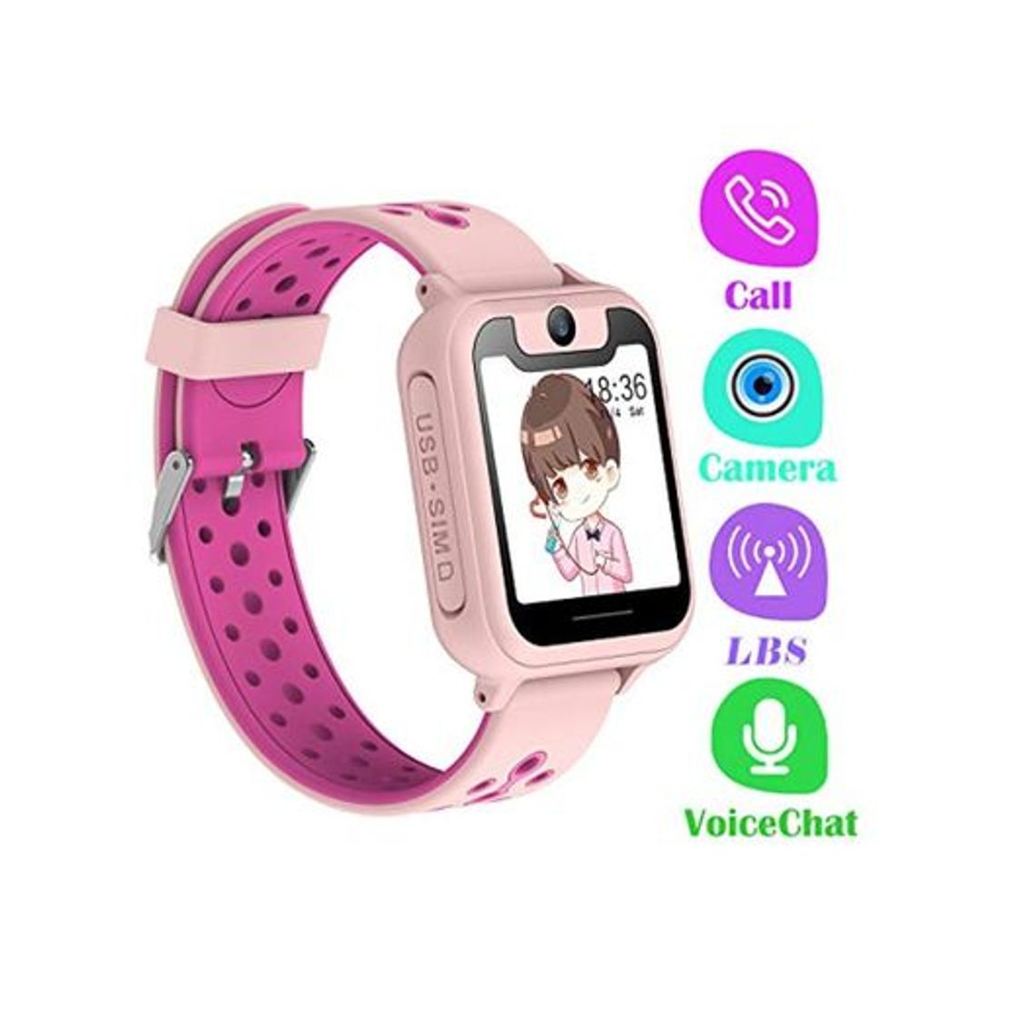 Social PTHTECHUS Telefono Reloj Inteligente LBS Niños - Smartwatch con Localizador LBS Juegos