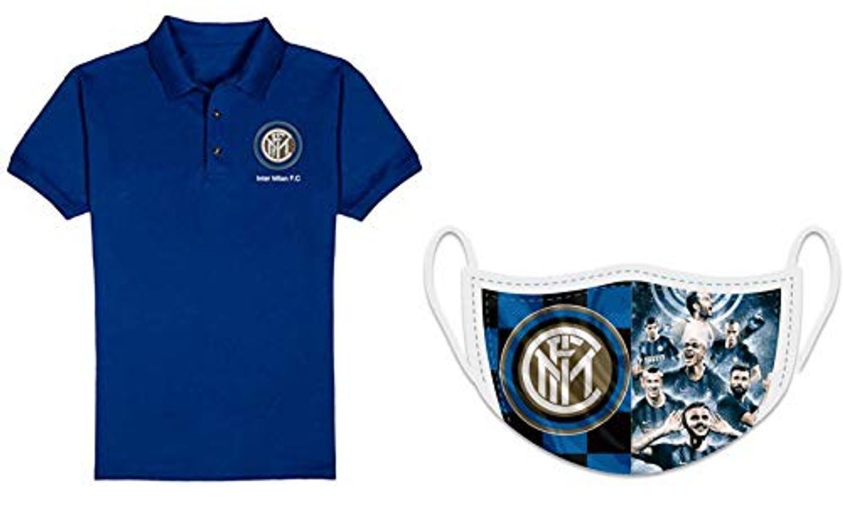 Combo oficial del Inter Milan FC Polo Camiseta con máscara oficial del Inter Milan FC