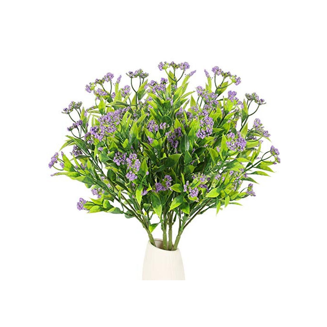 Product HUAESIN 4pcs Ramo Planta Artificiales Arbustos Verde Hoja Rama Artificial con Flor Morada Gypsophila Decoracion para Exterior Interior Jarrones Patio Terraza Jardinera Mesa Cocina Terraza Boda