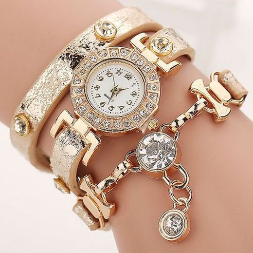 Conjunto magnífico relógio + pulseiras gold