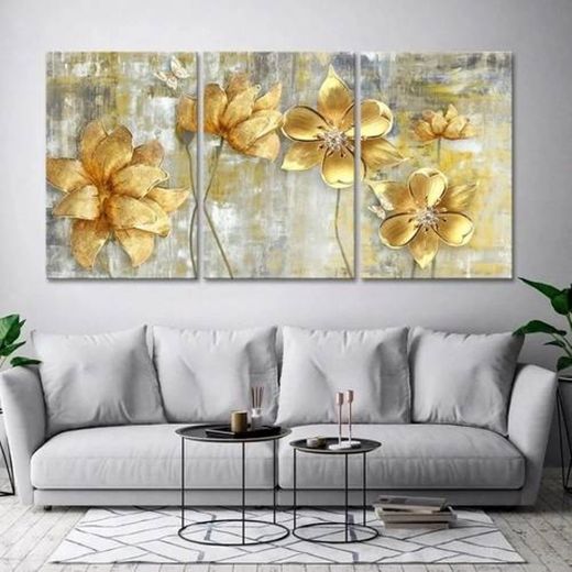 Canvas Abstrato, Flores Efeito Dourado !