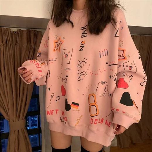Harajuku feminino hoodies topos moletom feminino manga compr