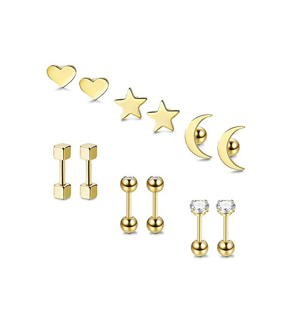 Social BESTEEL 6 Pares Acero Inoxidable Pendientes de Estrella Luna y Corazón de