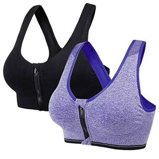Aibrou High Impact Sports Bra Women Seamless Front Zip Yoga Bras Removable Pads Wireless Running Crop Top for Workout Fitness Multipack