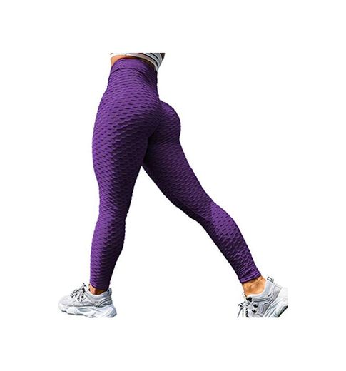 COMFREE Leggings Anticelulitico Mujer Fitness Push Up Mallas Deportivas Pantalon De Entrenamiento Mujer Deporte Morado S