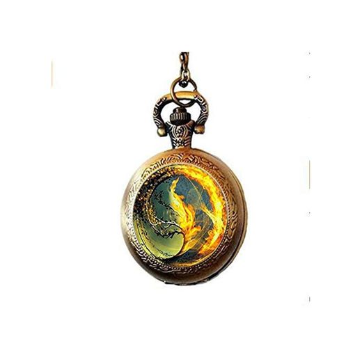 Divergente inspirado – fondo marrón – insurgente – mar tsunami – collar de reloj de bolsillo de cristal – collar divergente reloj de bolsillo