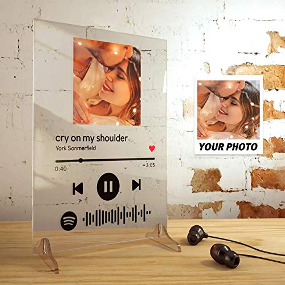 Social Custom Spotify Code Music Board with Holder Personalised Engraved Photo with Personalised Song & Singer Acrylic Music Plaque Personalised Collection Photo Album Glass Gift for Anniversary Her Him