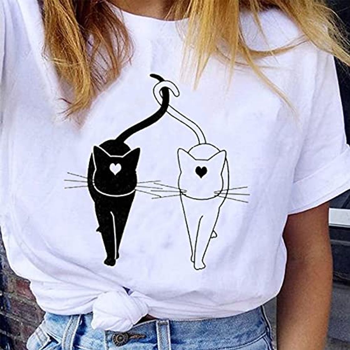 Moda Camisetas Para Mujer - Camiseta Blanca Con Estampado De Animal Lindo Y