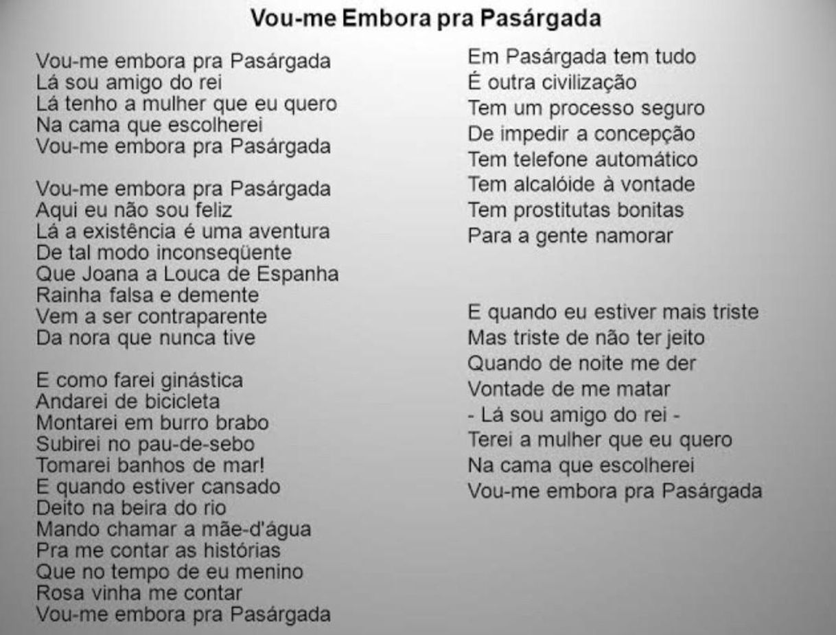 Moda Análise detalhada do poema Vou-me embora pra Pasárgada 