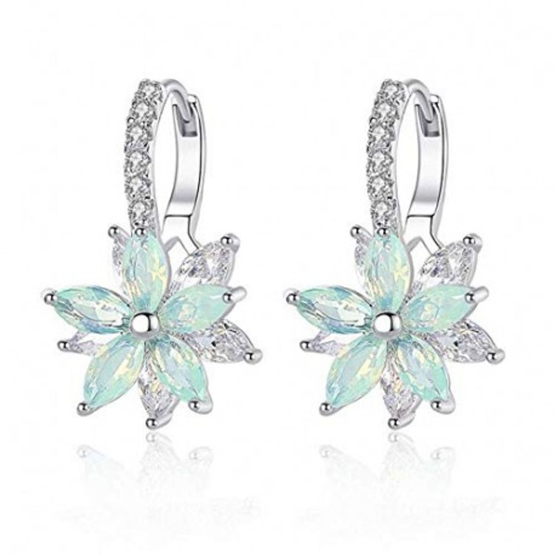 Lugar Pendientes mujer Pendientes plata con flor Cubic Zirconia Crystal Clip en pendientes