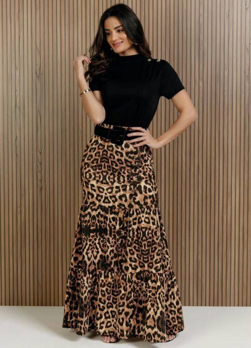 Moda Saia longa animal print