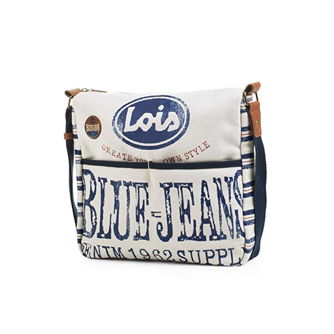 Moda Lois - Bolso Bandolera Pequeño de Mujer. Cremallera y Solapa. Lona Estampada.