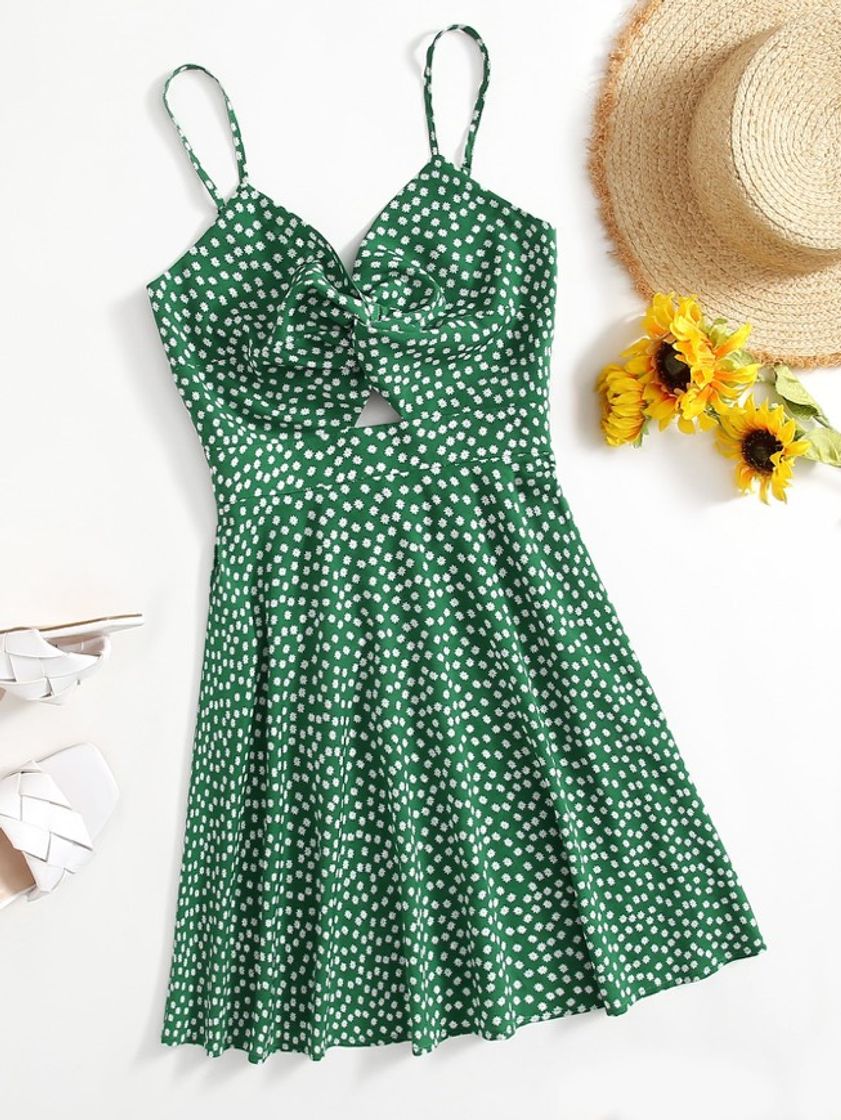 Moda Vestido florido verde 100% poliéster ❤️❤️❤️ 