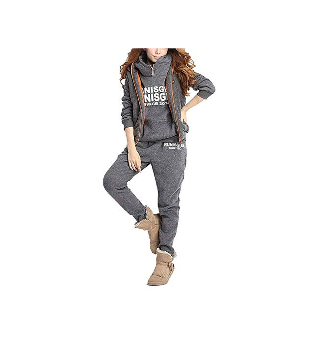 Moda BUOYDM 3piezas Chándales para Mujer Conjuntos Deportivos Hoodie Sweatshirt con Capucha