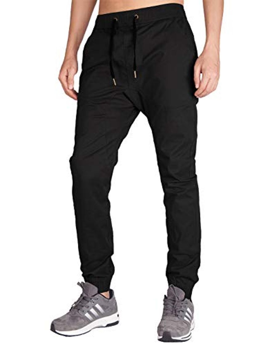 Moda ITALY MORN Pantalones Negro Joggers Hombre Slim Fit M Negro