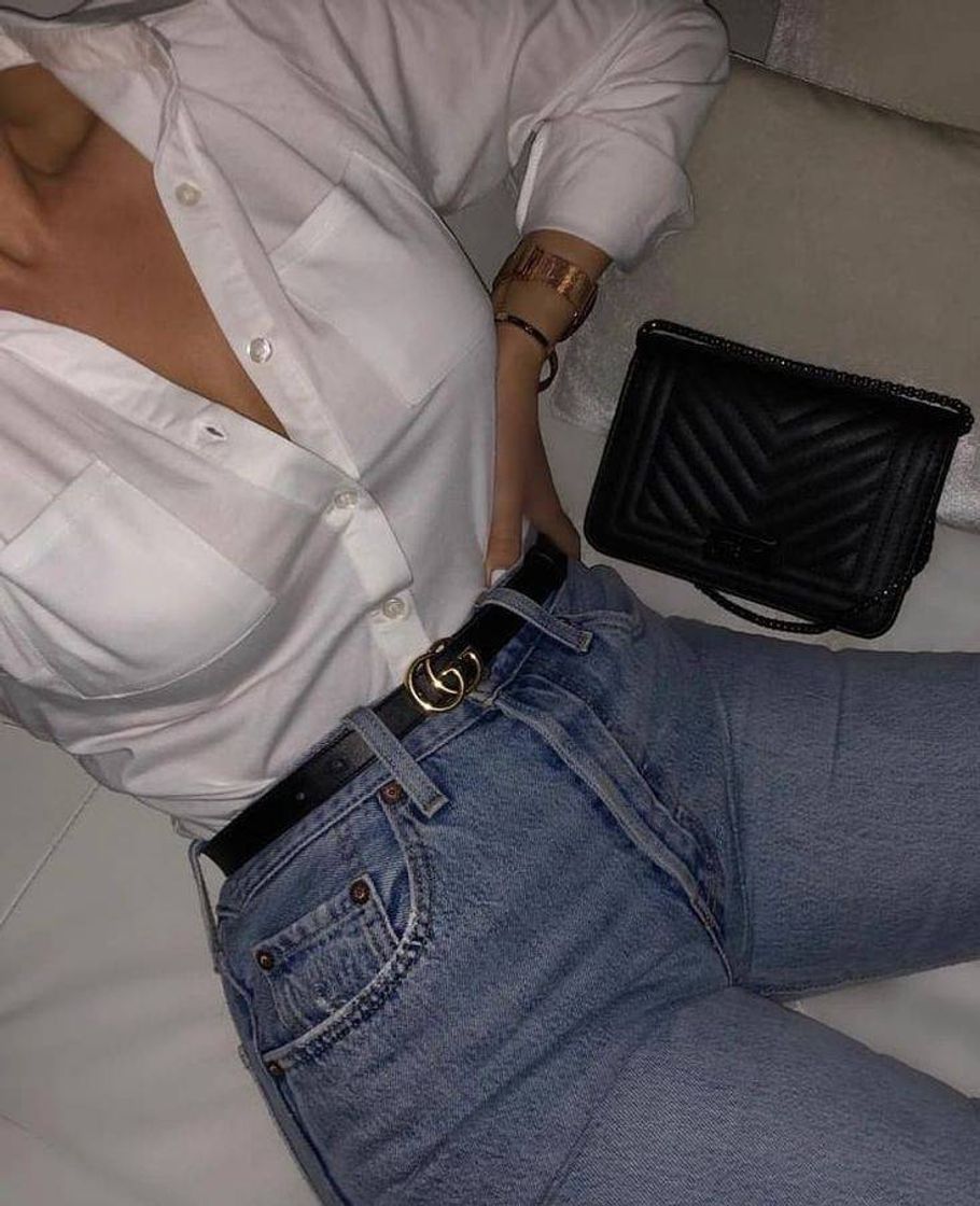 Fashion white shirt // gucci belt