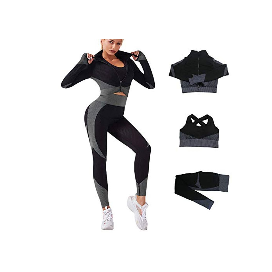 Moda Veriliss 3 Piezas Mujer Yoga Traje Entrenamiento Para, Gym Mallas de Yoga