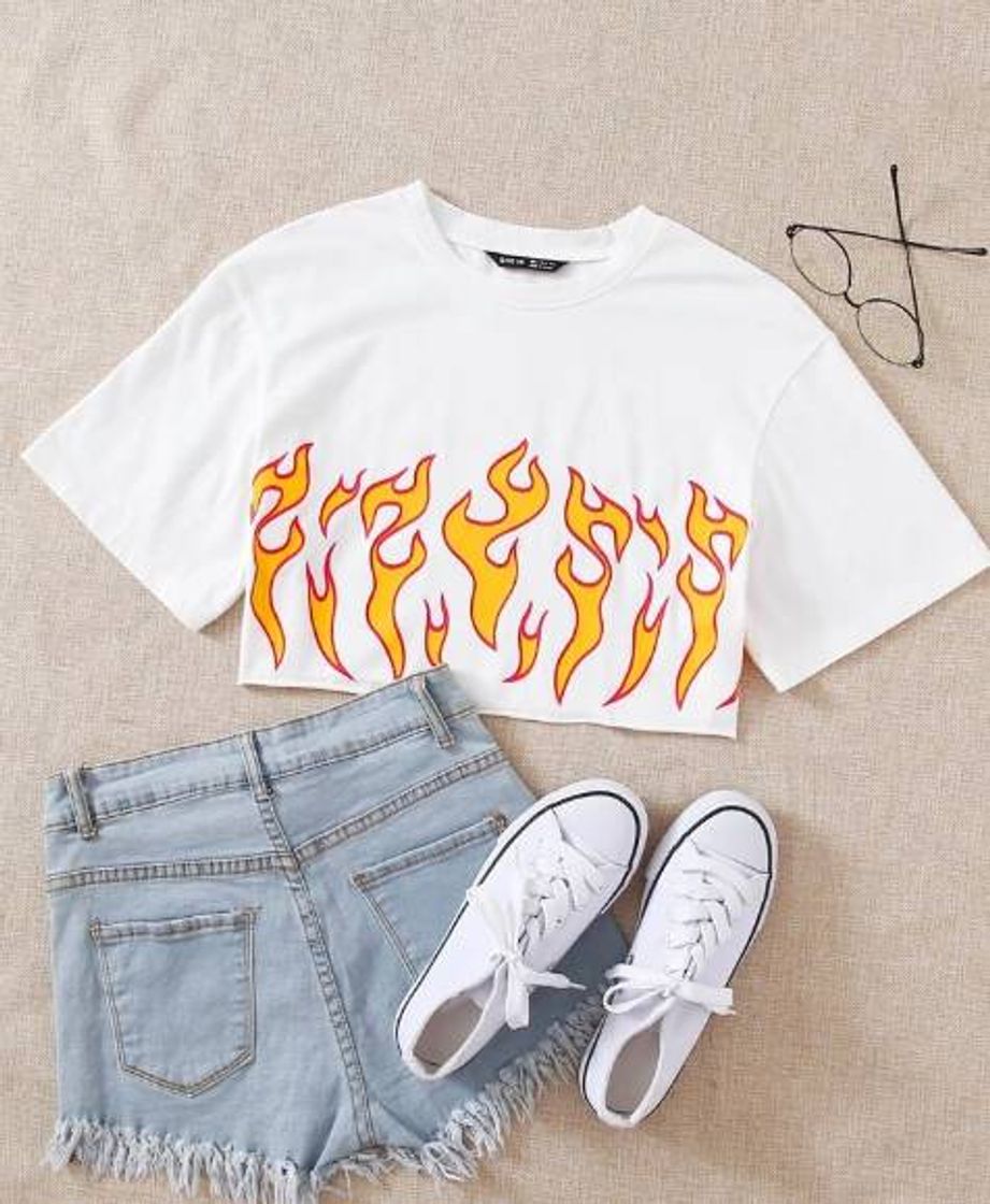 Moda Fire Print Crop Top