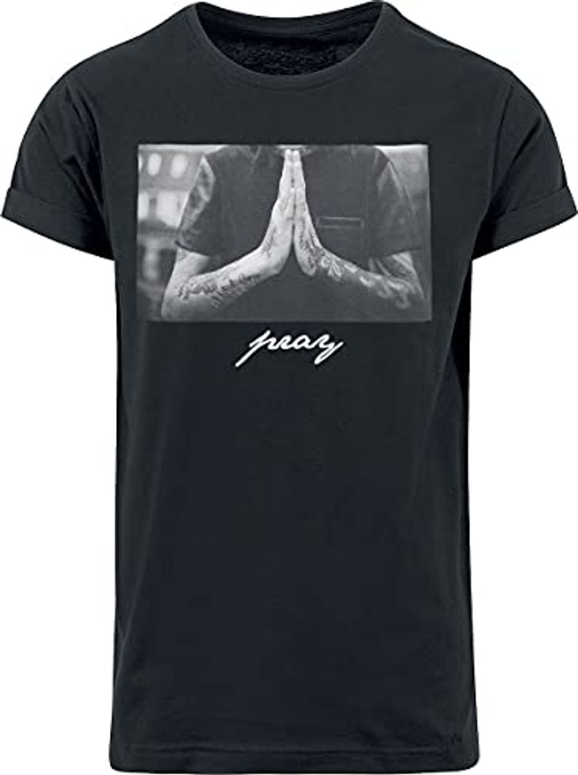 Moda Mister Tee Pray tee Camiseta de Manga Corta, Negro, S