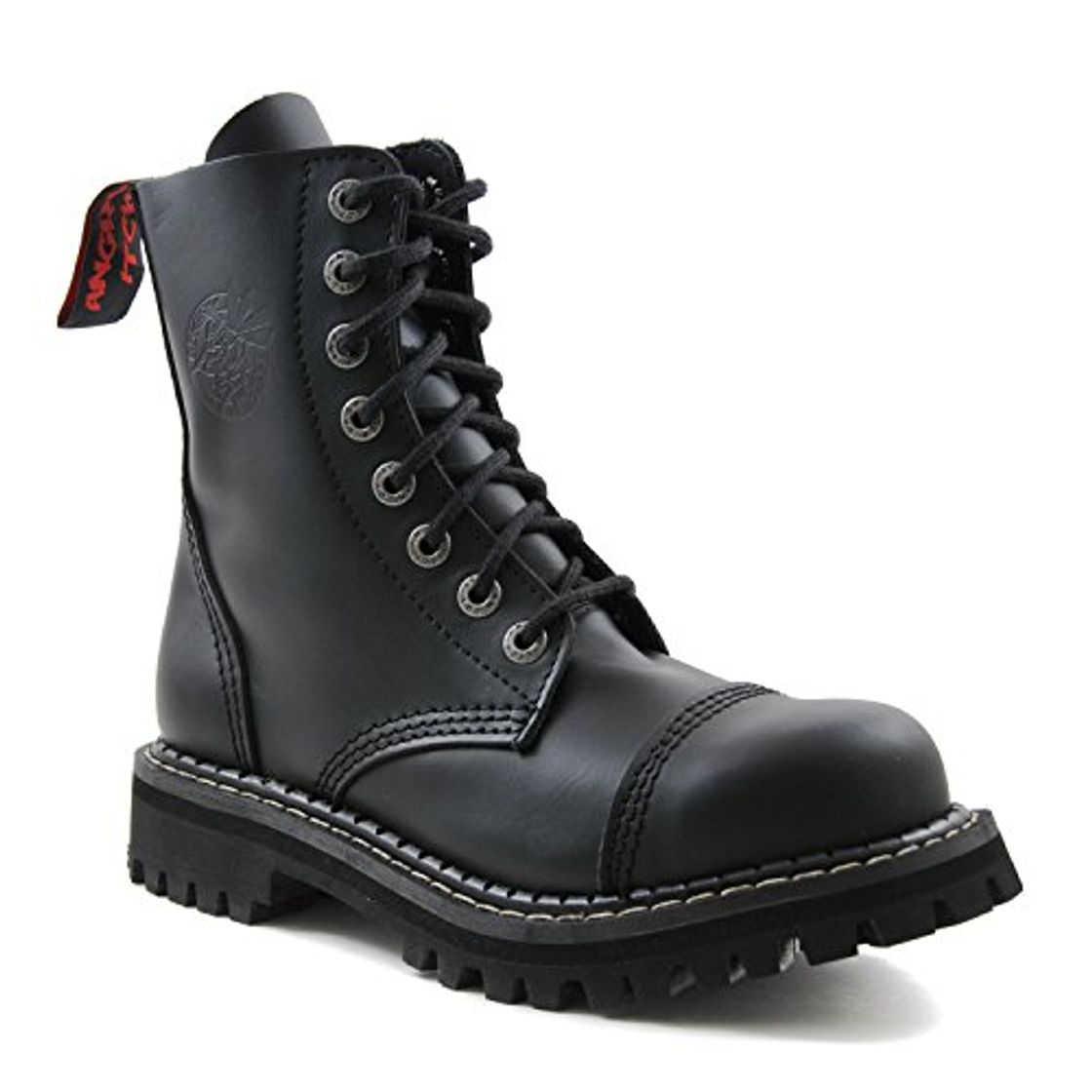 Moda Angry Itch - 8-Agujeros Botas goticas Punk de Cuero Nero - tamaño