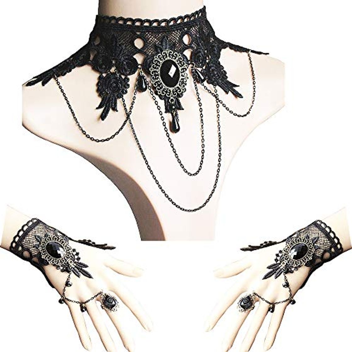 Place Daimay Gargantilla Negra Collar de Encaje con Conjunto de Pulsera Fiesta Punk