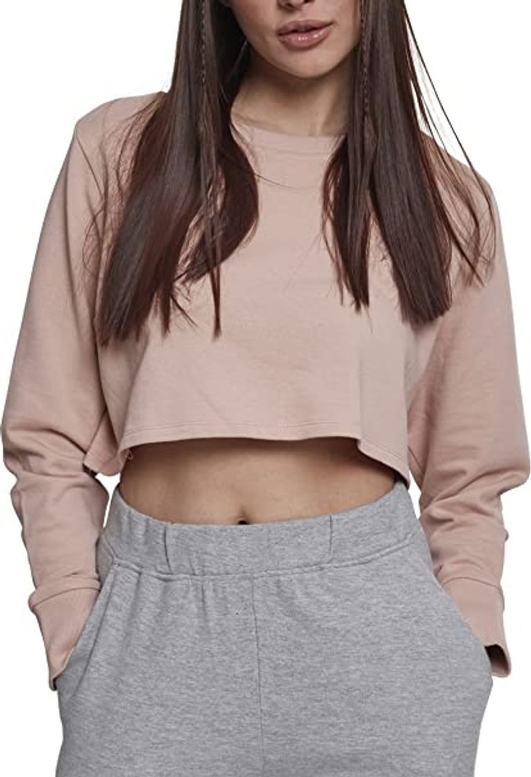 Moda Urban Classics Ladies Terry Cropped Crew Suter Pulver, Negro