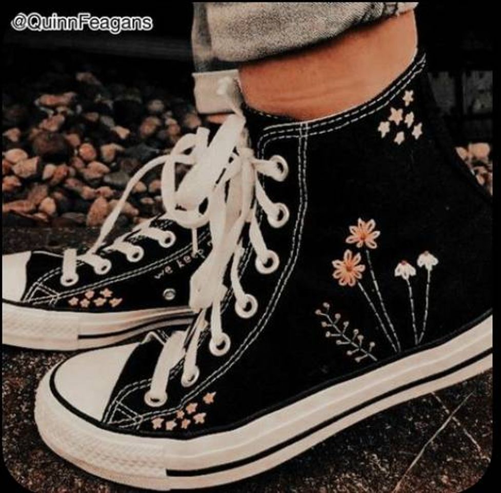 Moda all star preto customizado flores 🖤