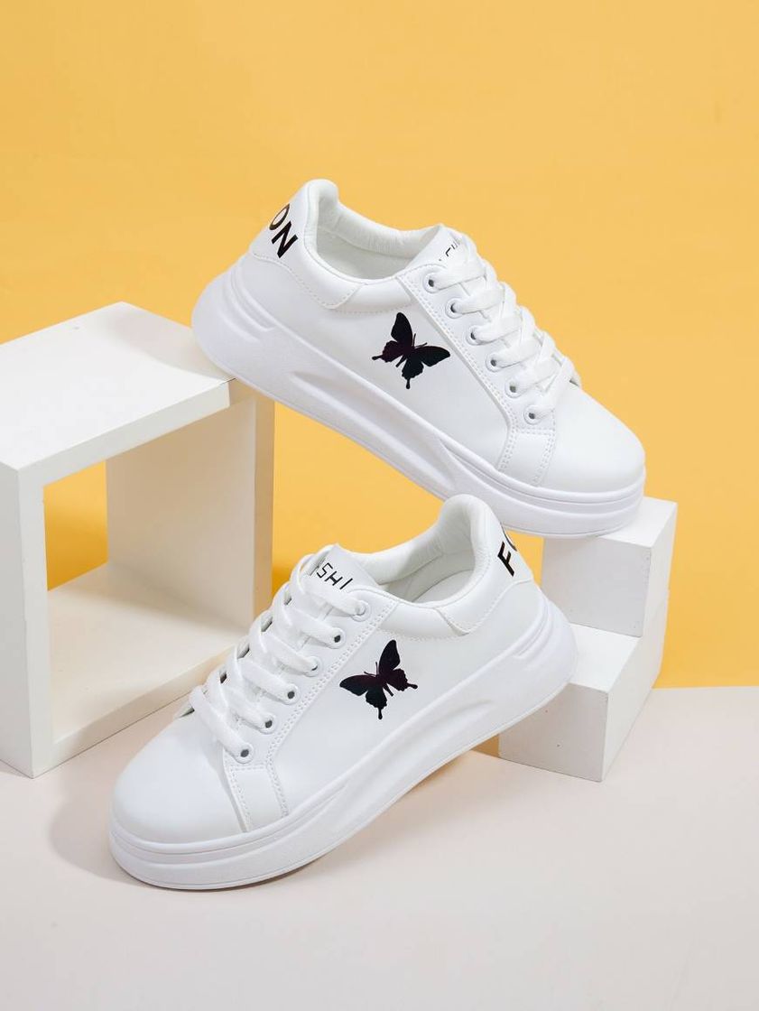 Moda butterfly print lace-up front skate shoes 