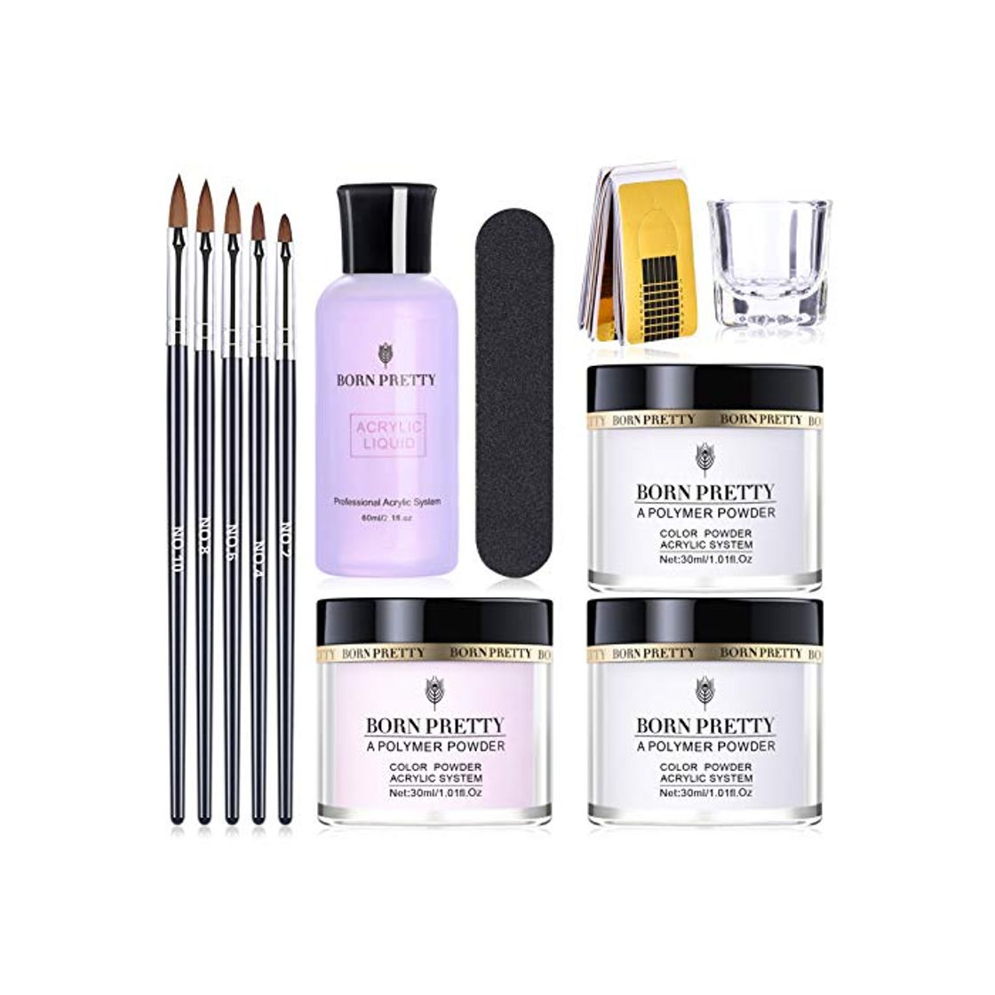 Social BORN PRETTY polvos acrílicos para uñas set colección de iniciación de uñas acrílicas PLUS Liquid 60 ml polvo acrílico blanco claro rosa 90g