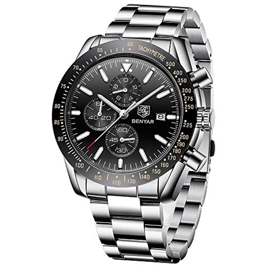 Social BENYAR Cuarzo cronógrafo Impermeable Relojes Business Casual Deporte Acero Inoxidable de Reloj