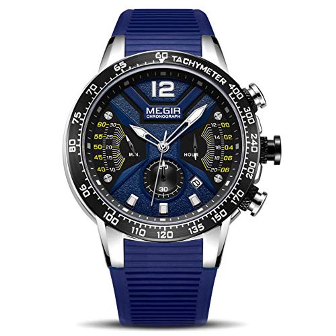 Fashion Hombre Relojes Moda Impermeable Silicona Cronógrafo Relojes Negocios Analogicos Cuarzo Relojes Clásico Azul Correa Fecha Calendario Relojes