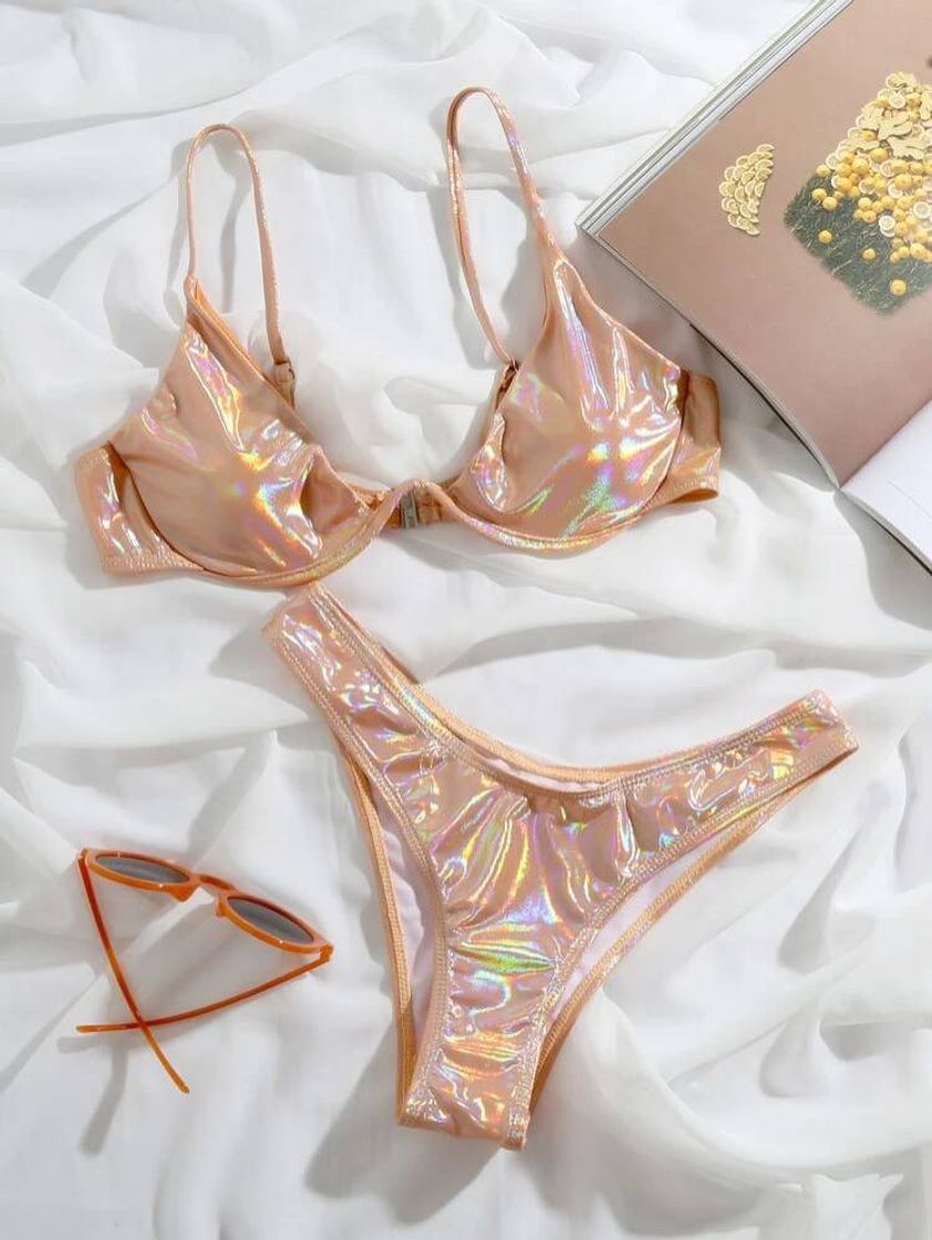 Fashion Bikini laranja holográfico