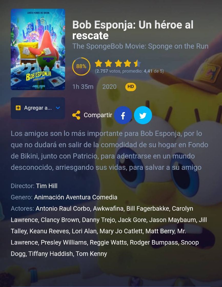 Película Bob Esponja: Un héroe al rescate